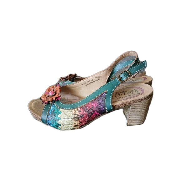 L'Artiste By Spring Step Womens 9 leather Heels Multicolor Floral Slingback - Picture 1 of 7
